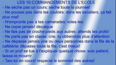 LES 10 COMMANDEMENTS DE L'ECOLE